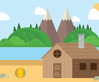 Mountain Beach Cabin Landscape Vector