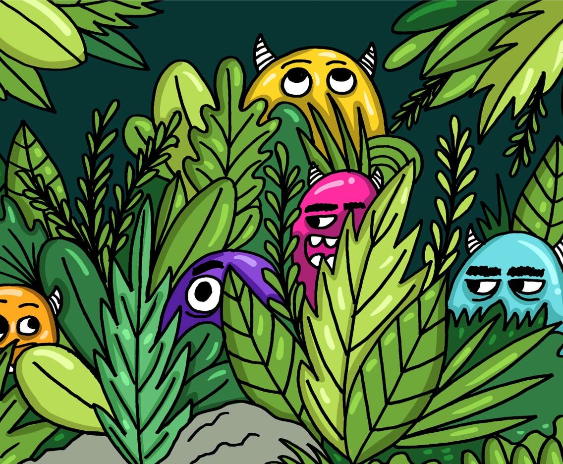 Monsters Hiding in the Jungle Vector