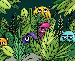 Monsters Hiding in the Jungle Vector