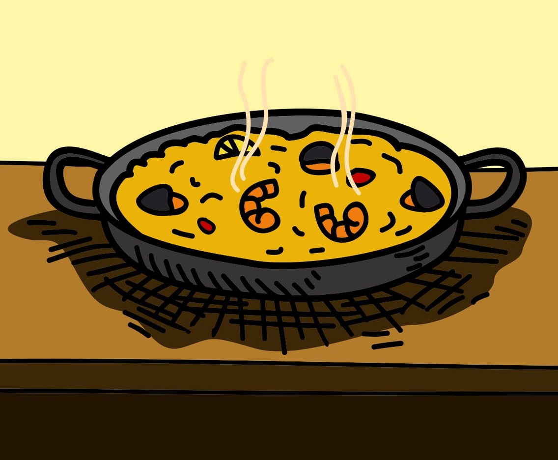 Paella With Seafood On Pan