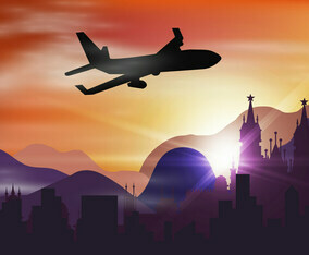 Silhouette Of Plane In Sunset