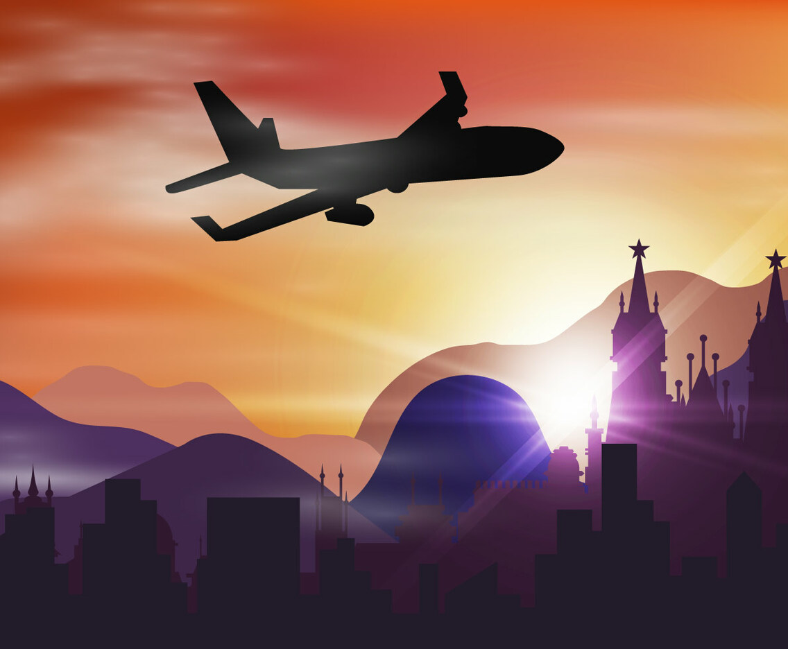 Silhouette Of Plane In Sunset