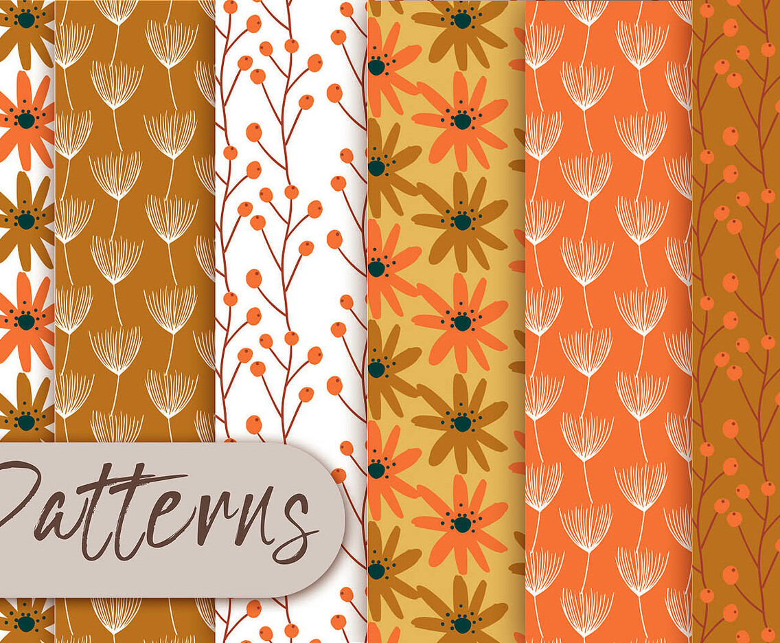 Orange Floral Pattern Set