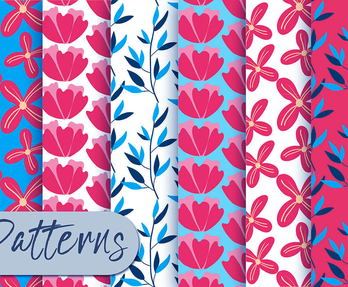 Red And Blur Floral Pattern Set