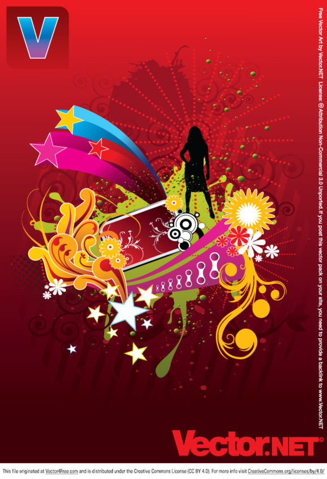 Vector Woman Silhouette on Abstract Flower Background