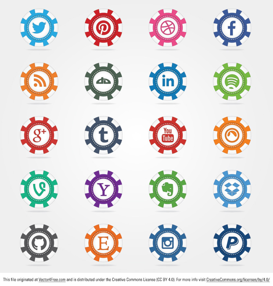 Social Poker Chips Vector Icons