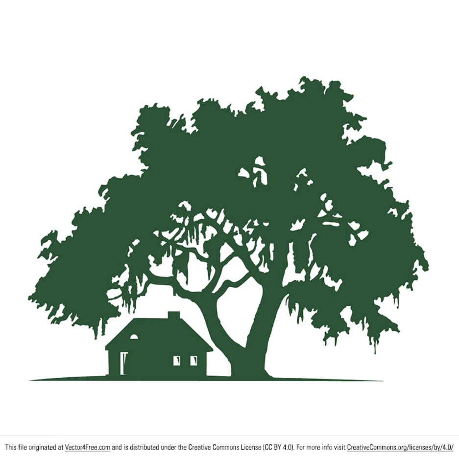 Oak Tree Vector & Cabin Silhouette Vector