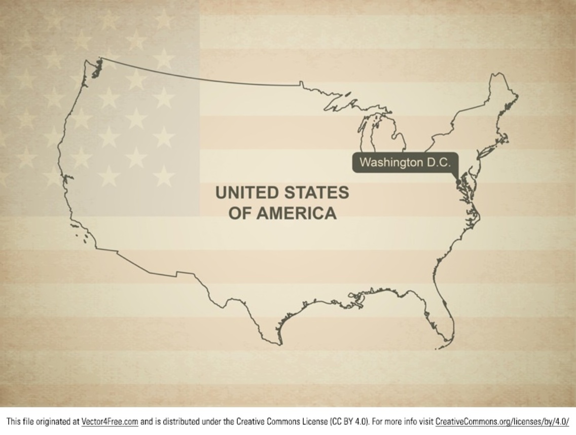 Map Vector of United States of America - flag in background