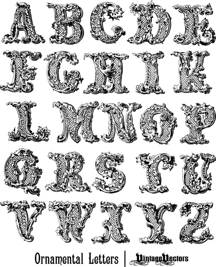 Decorative, Ornamental Letters Of The English Alphabet