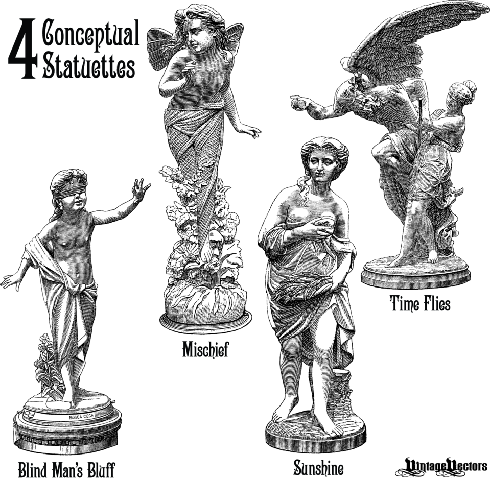 4 Statuette Vectors Portraying 4 Concepts