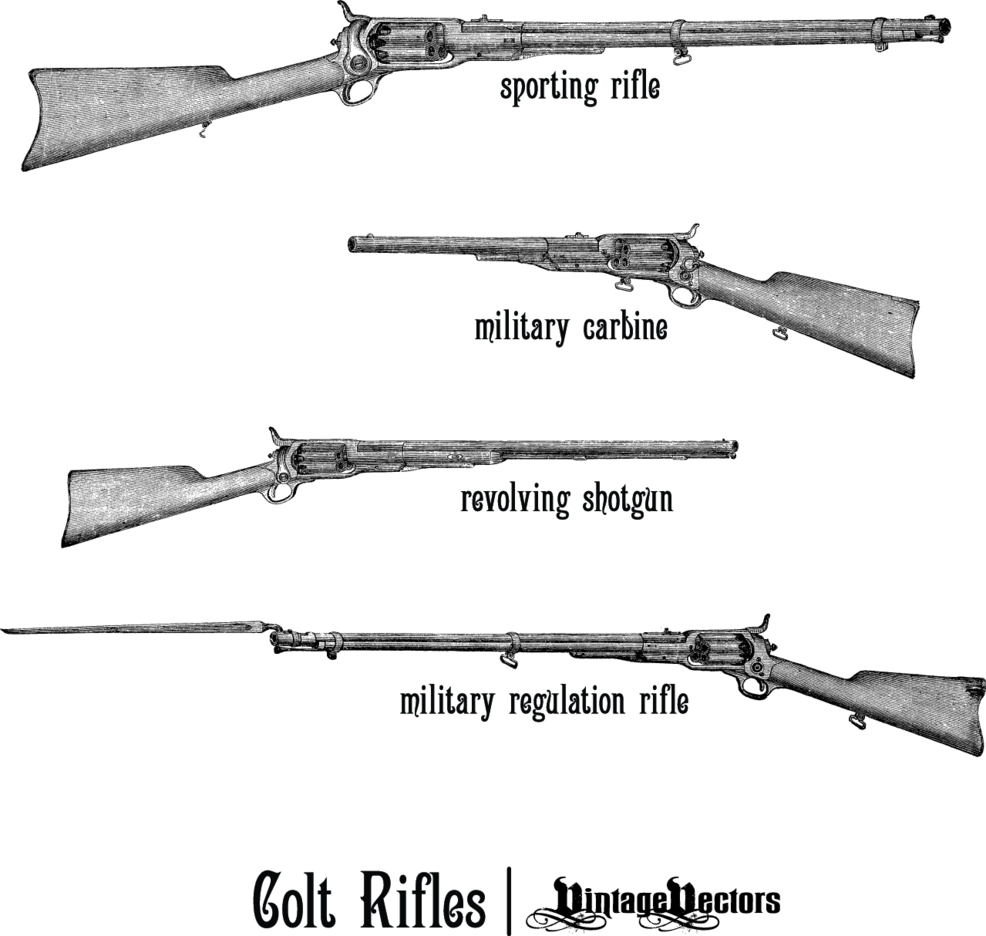 Old Colt Rifles And Revolving Shotgun