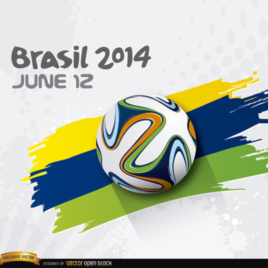 Football rolling over Brasil 2014 colors