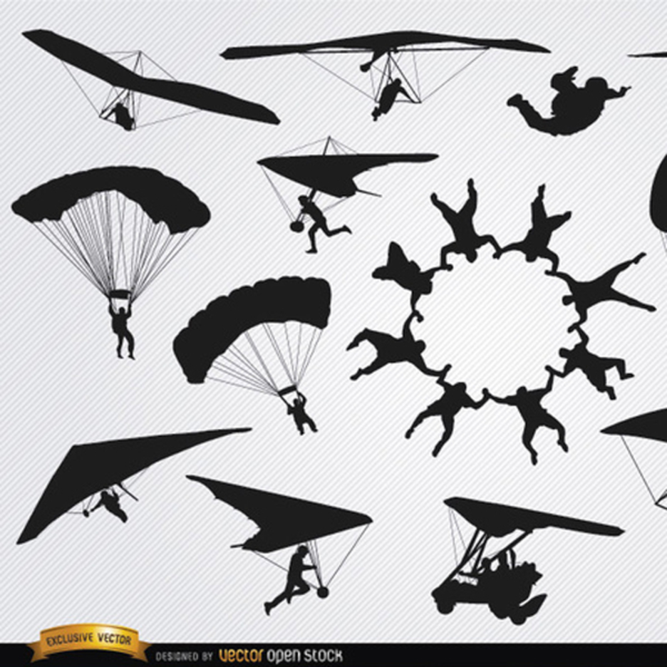 Free Vector Parachutes and Skydiving Silhouette Pack