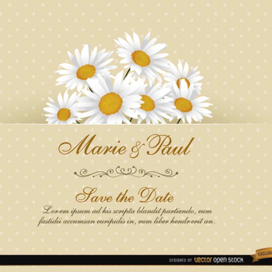 Daisy Floral Wedding Invitation Vector Card