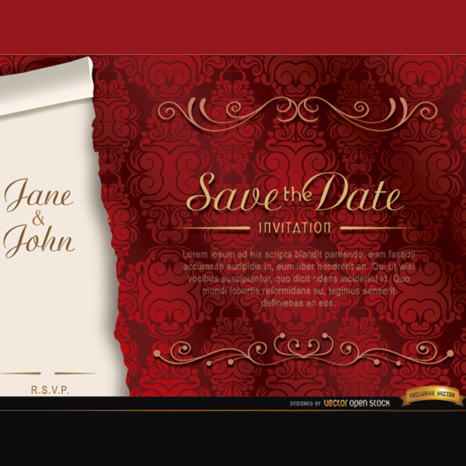 Free Elegant Red Marriage Vector Invitation