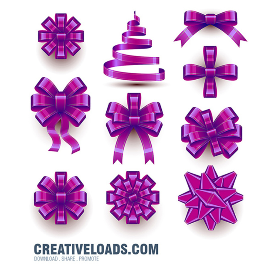 Purple Christmas Bow Vector Set