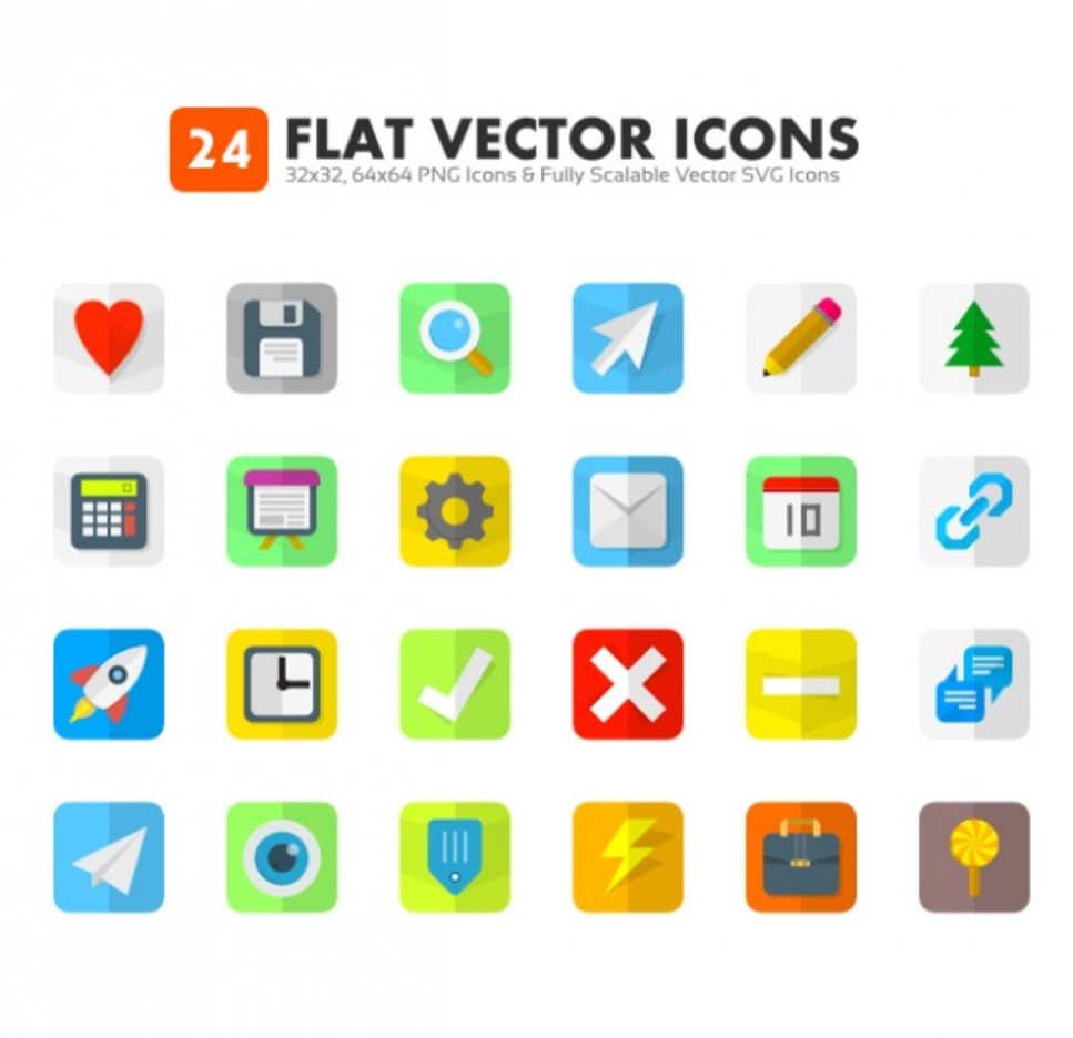 24 Flat Icons Vectors 