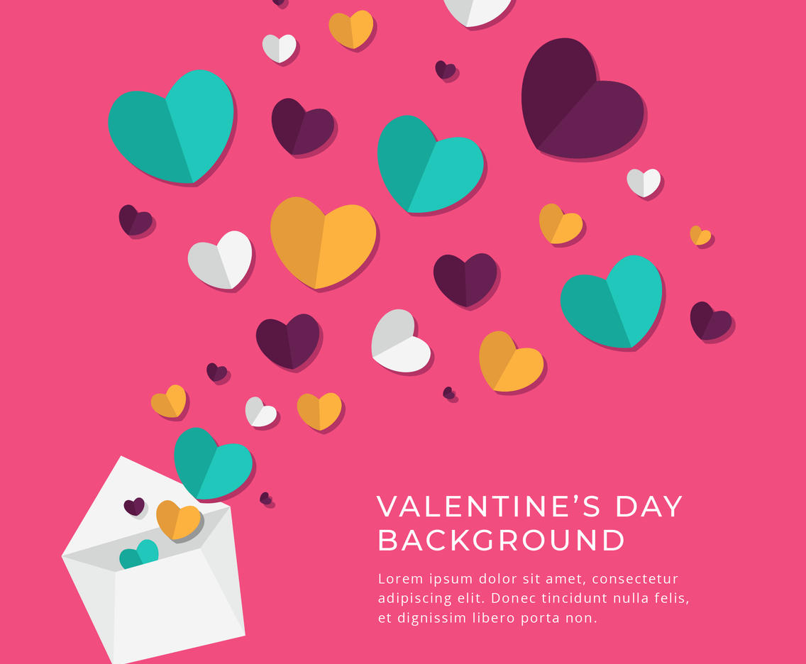 Valentine's Day Flat Heart Background Design Template