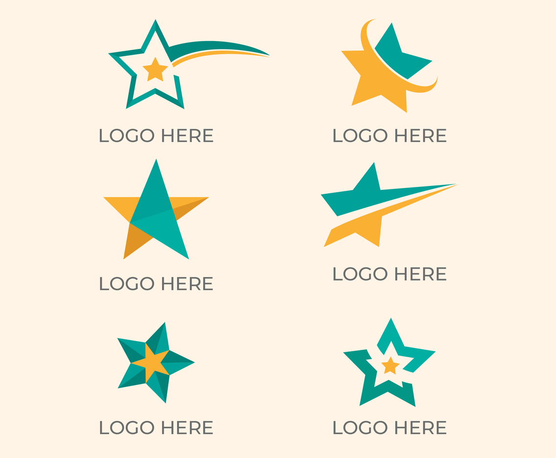 Abstract Green and Orange Star Logo Set