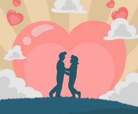 Couple Silhouette Celebration with Heart Background