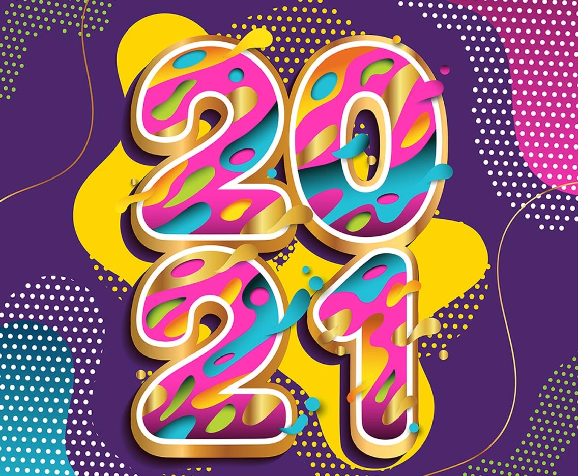 Energetic Colorful Happy New Year 2021 Greeting Concept