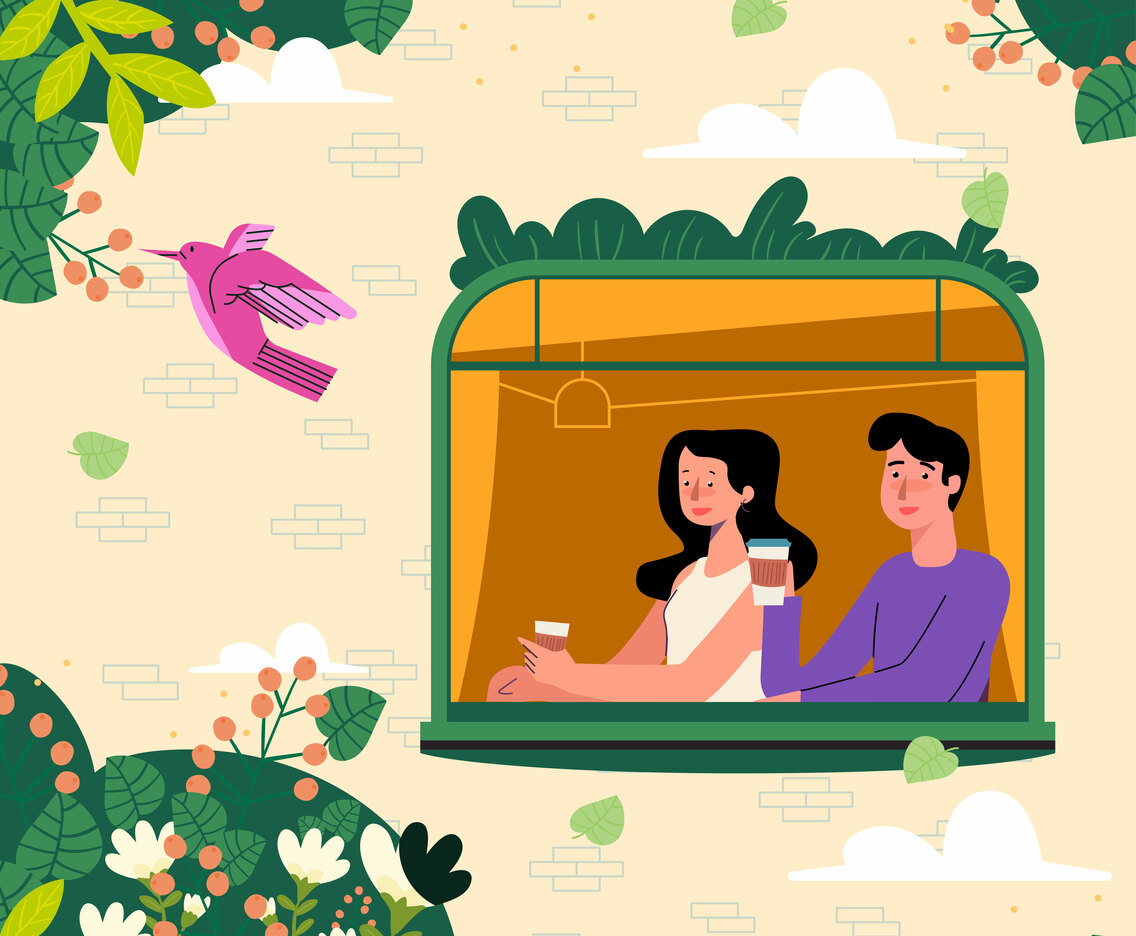 Enjoying Spring Moment at Window Concept