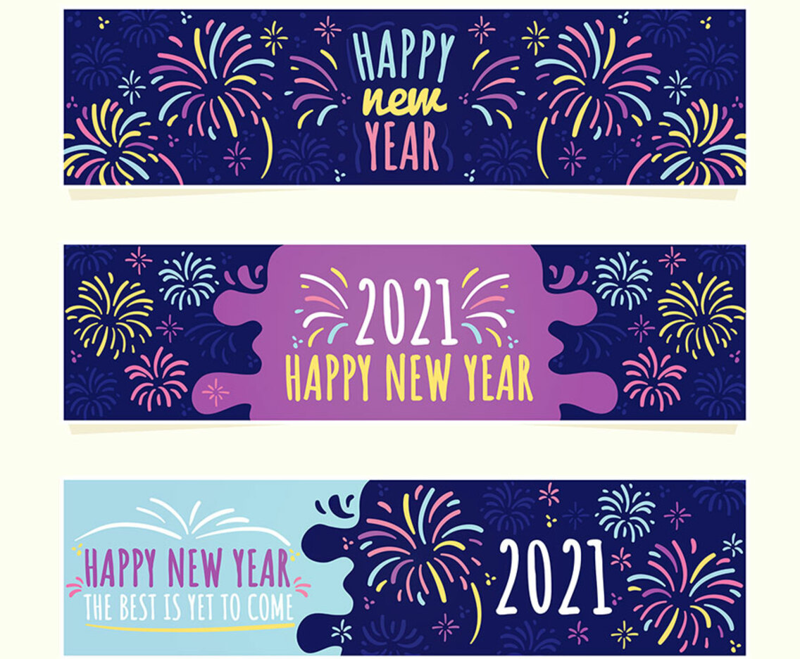 New Year Banners with Fireworks