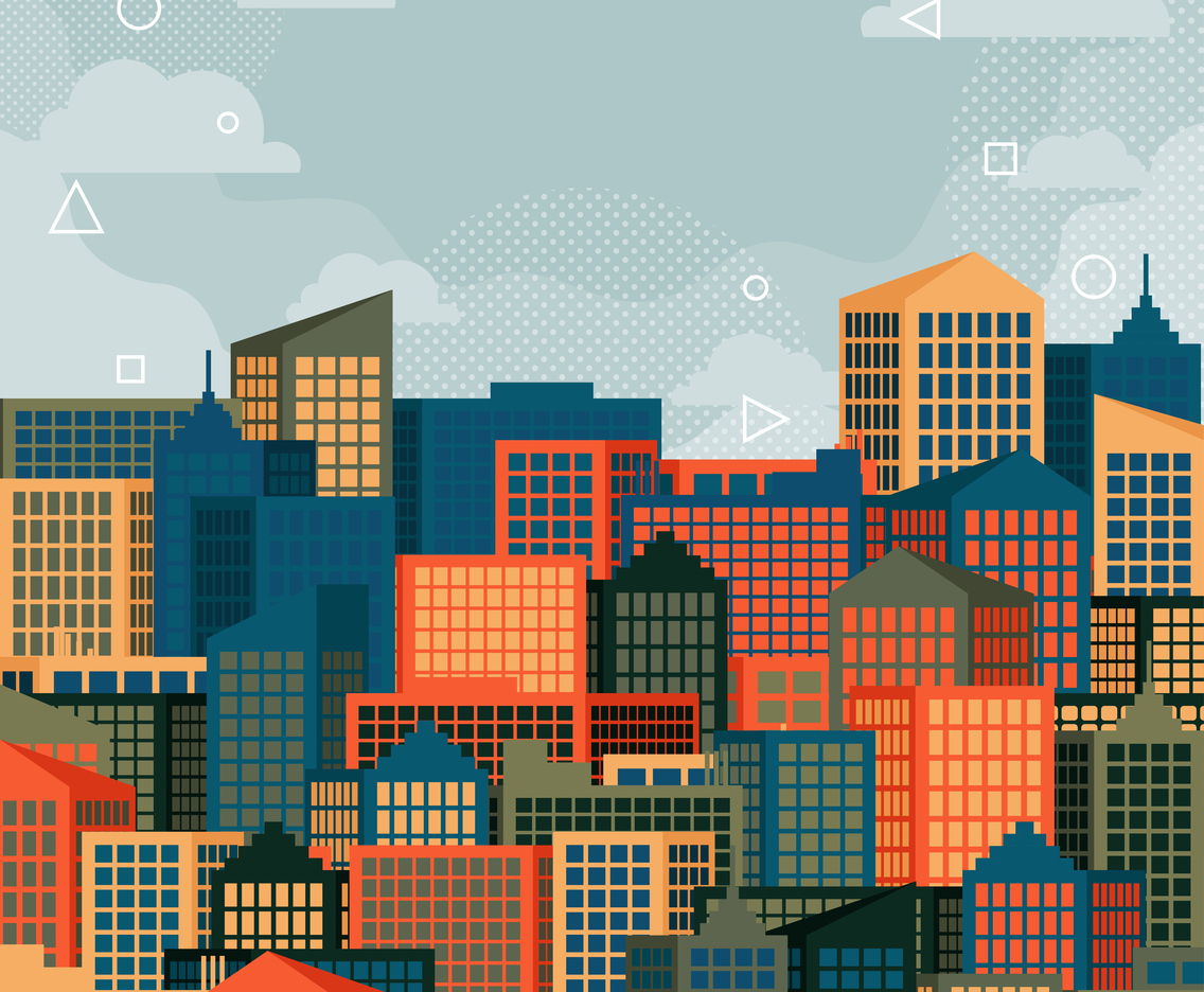Flat Vector Background Representing Skyscrapers