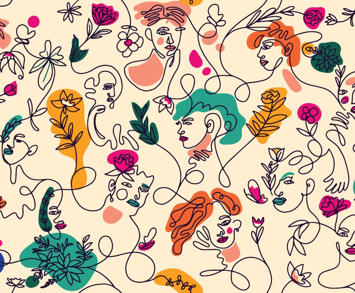 Set of Woman's Face with Plant Abstract