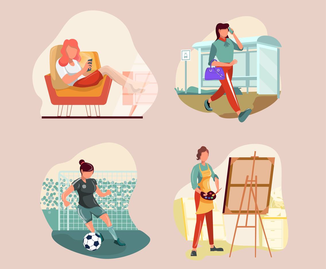 Independent Women Daily Routine Icon Set