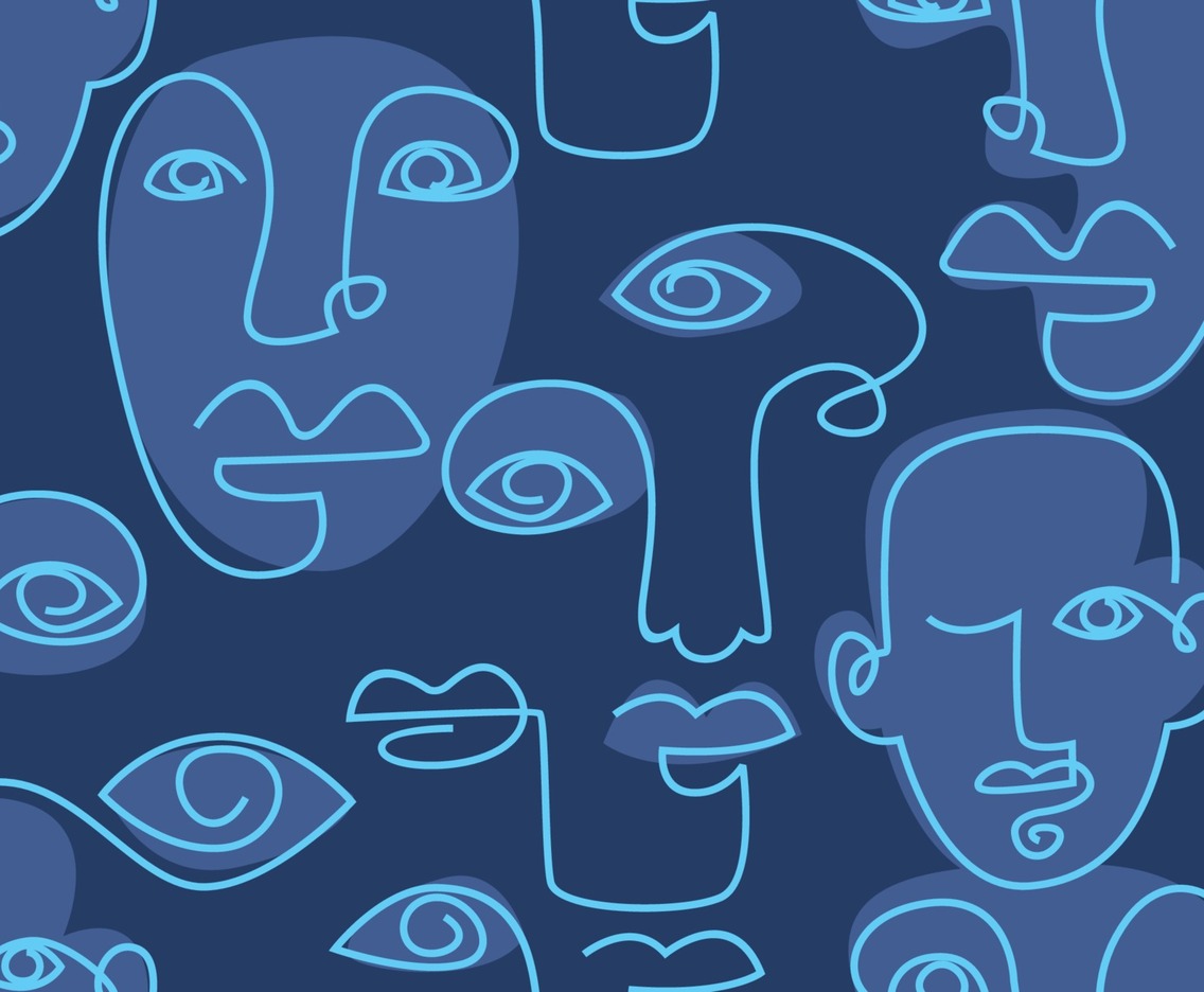 One Line Art Faces Seamless Pattern