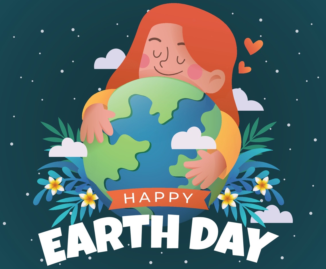 Happy Earth Day With Girl Hug The Earth