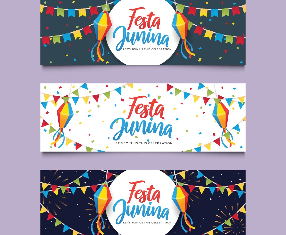 Festa Junina Banner with Flag and Lantern