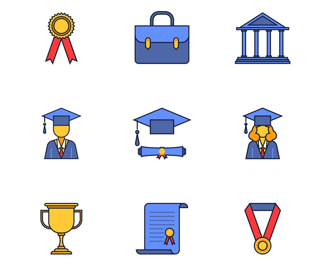 Education Graduation Color Linear Icon Set Design