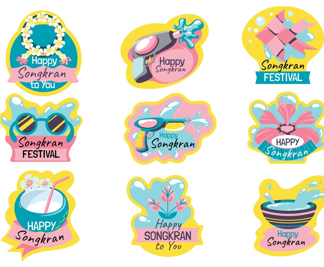 Set of Cute Sticker for Songkran Festival