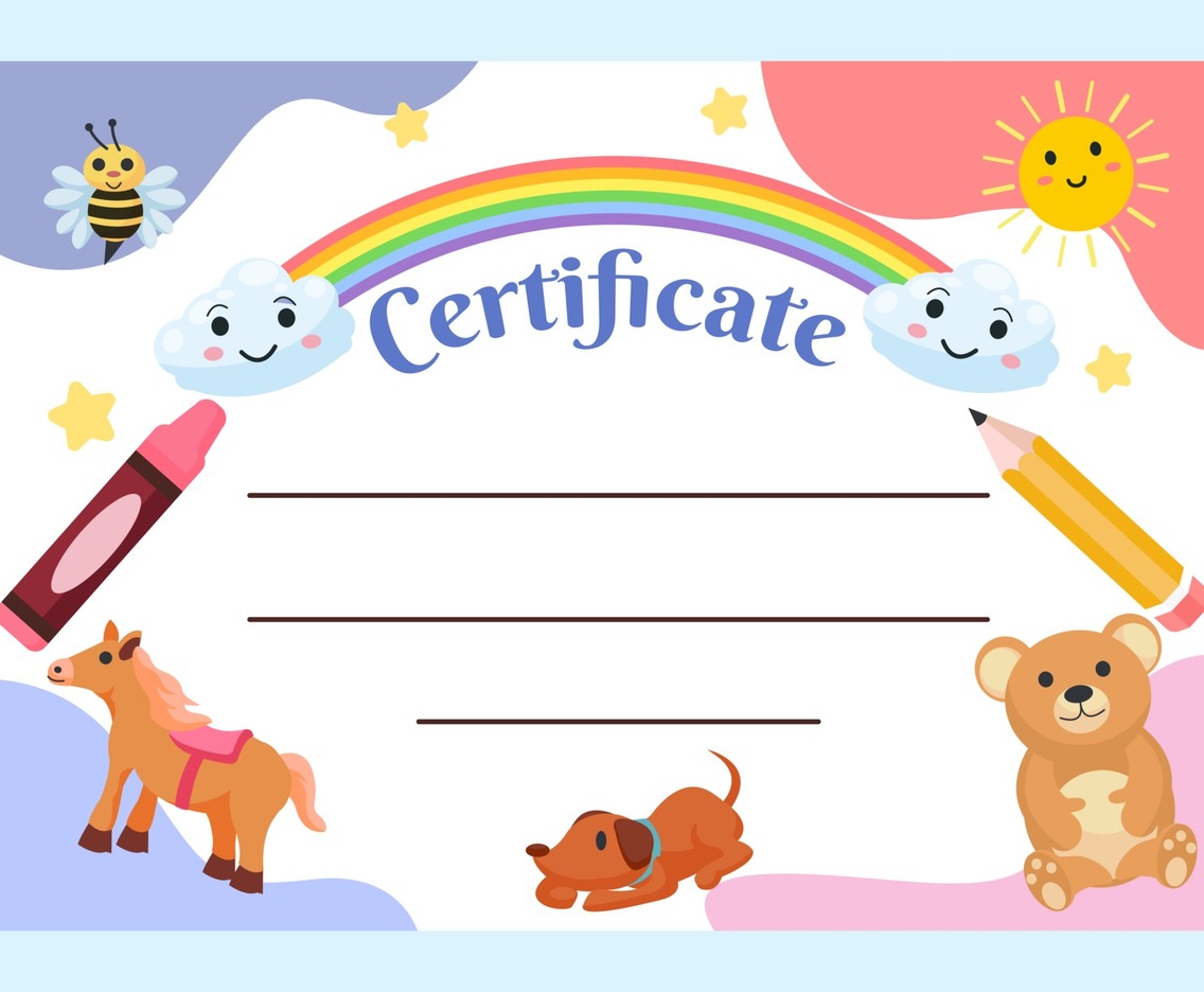Kids certificate template with cute characters