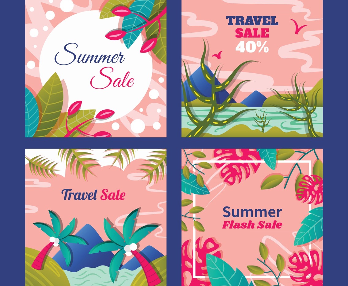 Summer and Travel Sale Social Media Set Template