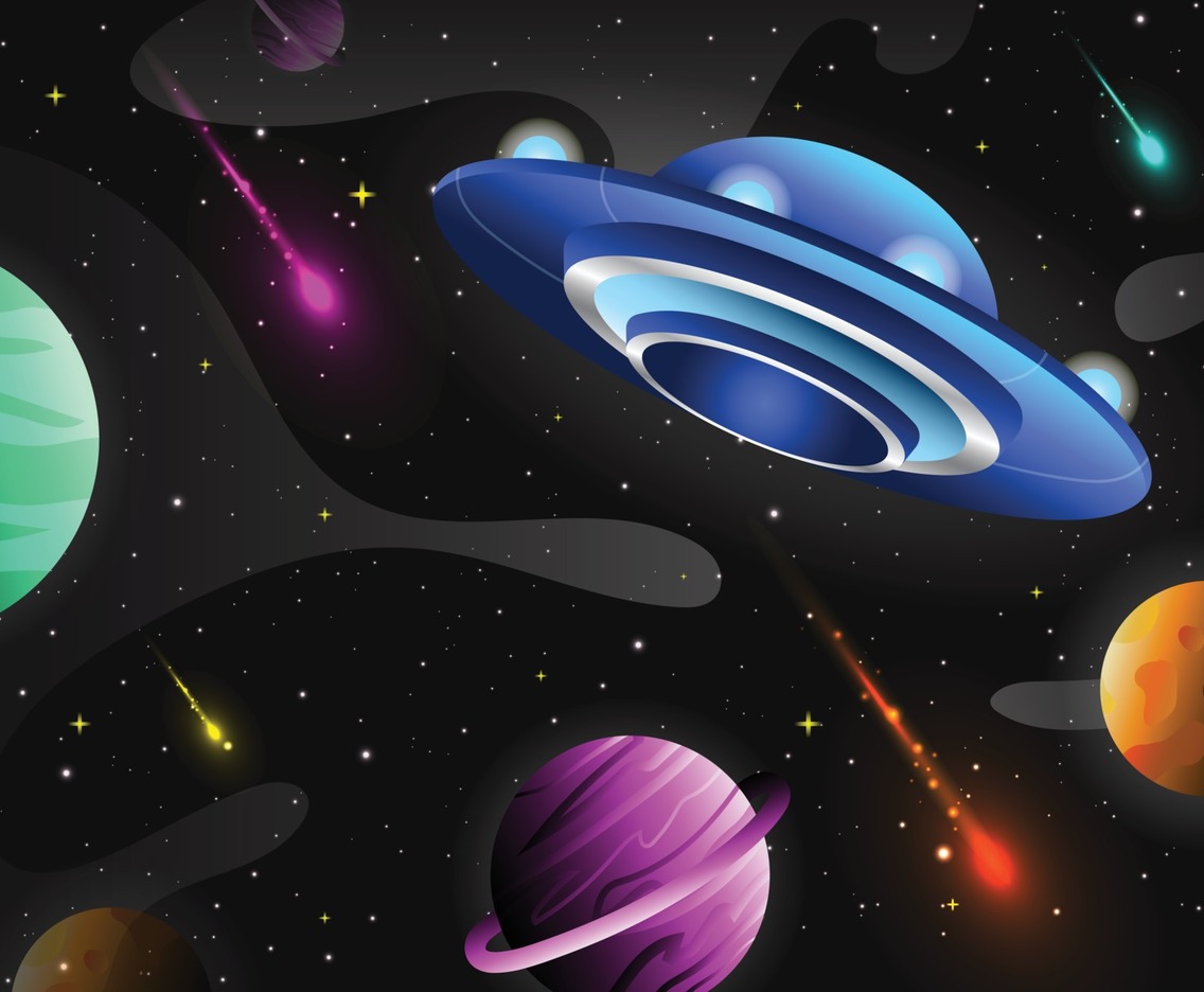 Colorful Space with UFO Background Template
