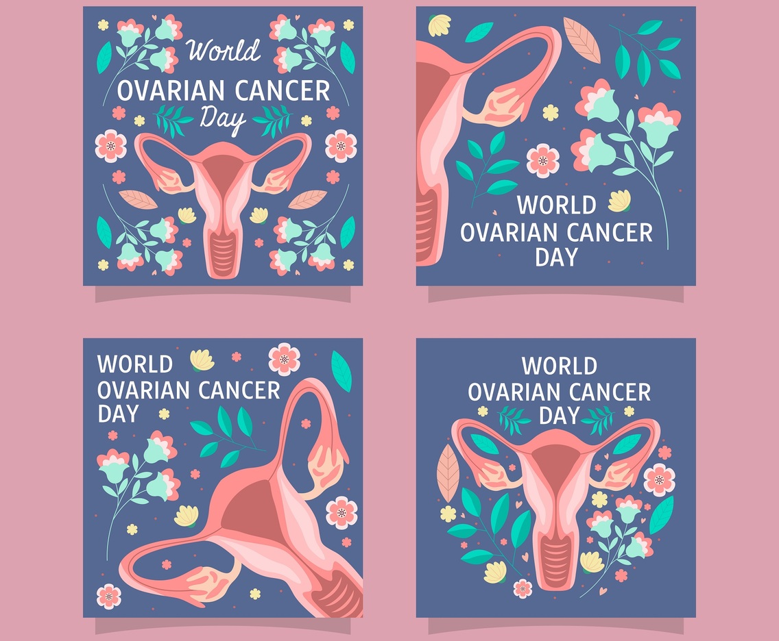 Ovarian colorful illustration with flower and foliage