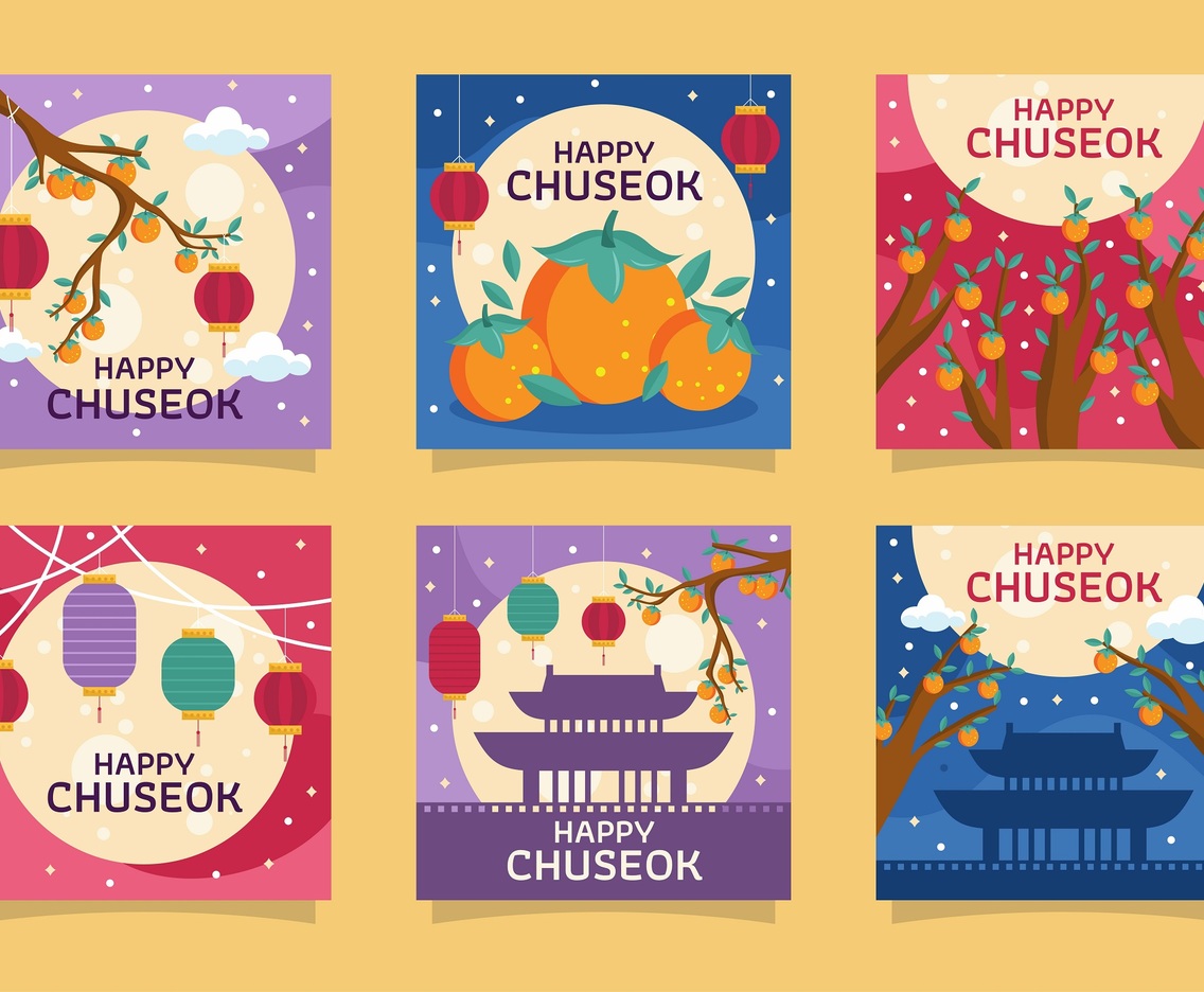 Happy chuseok festival colorful card set