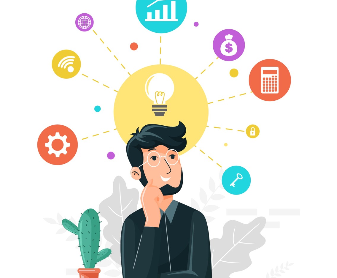 Flat Mind Map with Entrepreneur Character