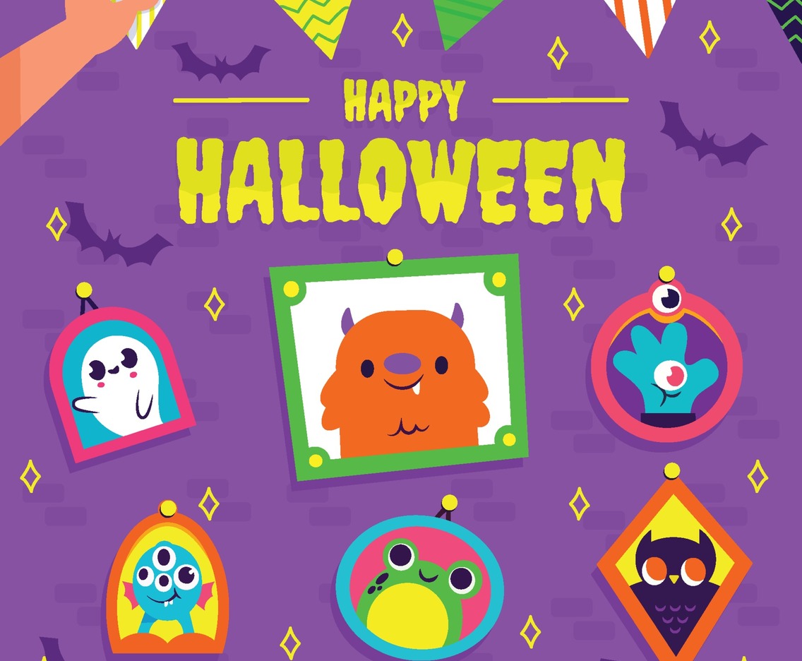 Hand Decorating Wall With Halloween Accessories Concept
