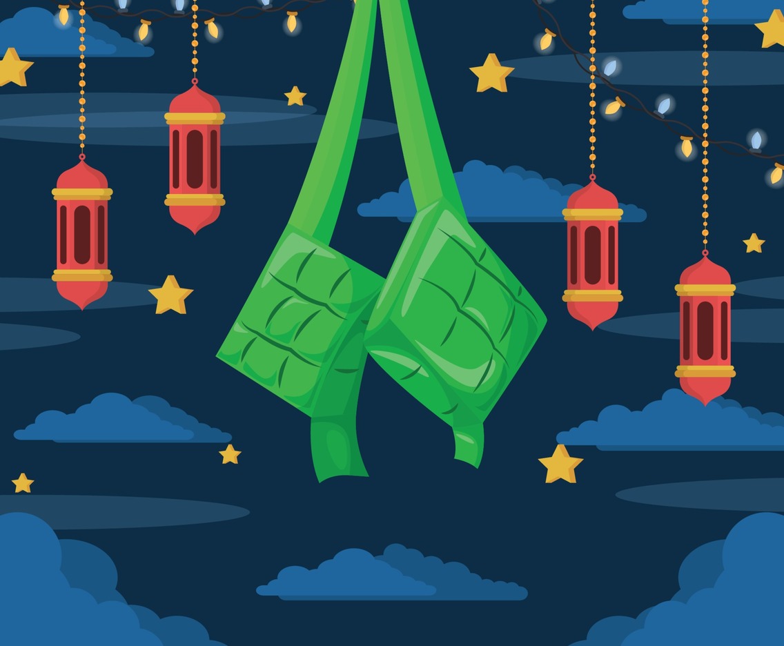 Ketupat and Lantern Hanging in the Night