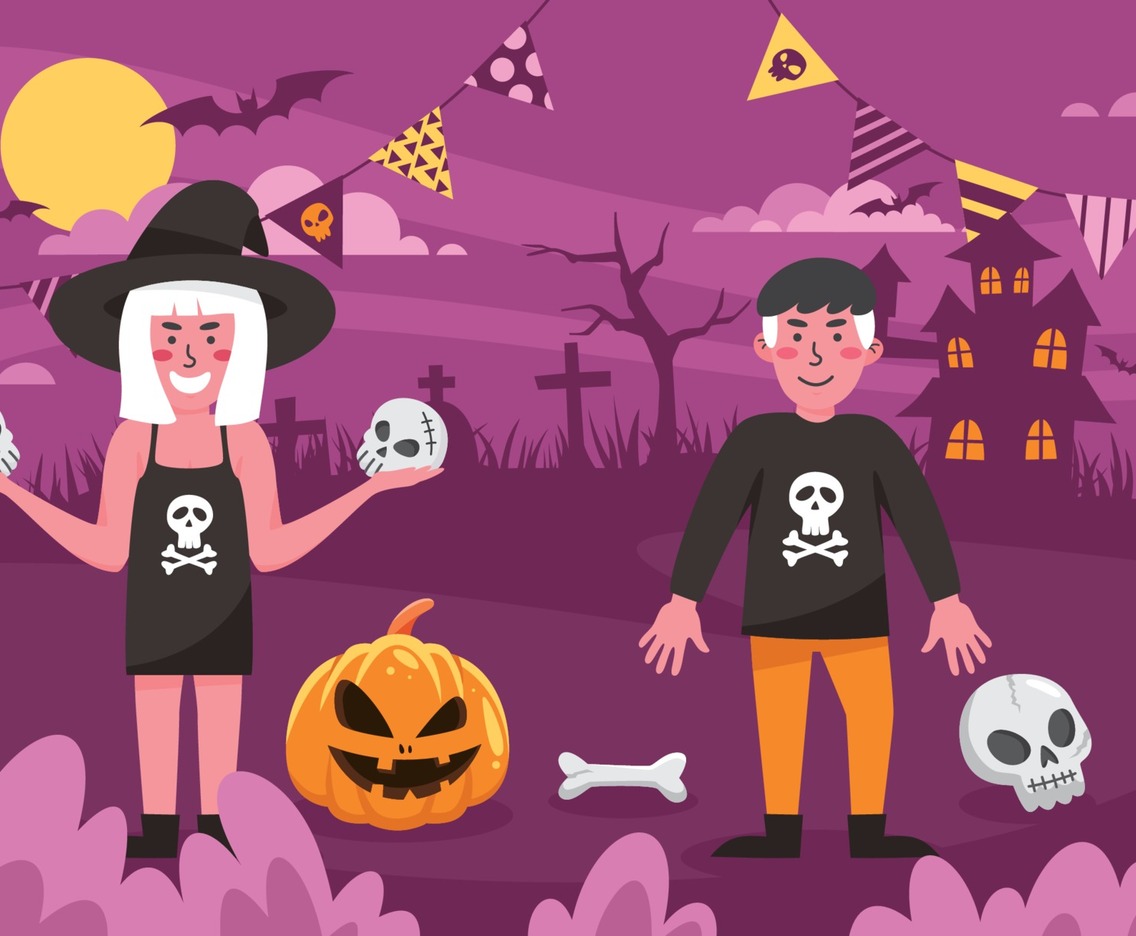 Celebrating Halloween with Skull Costume