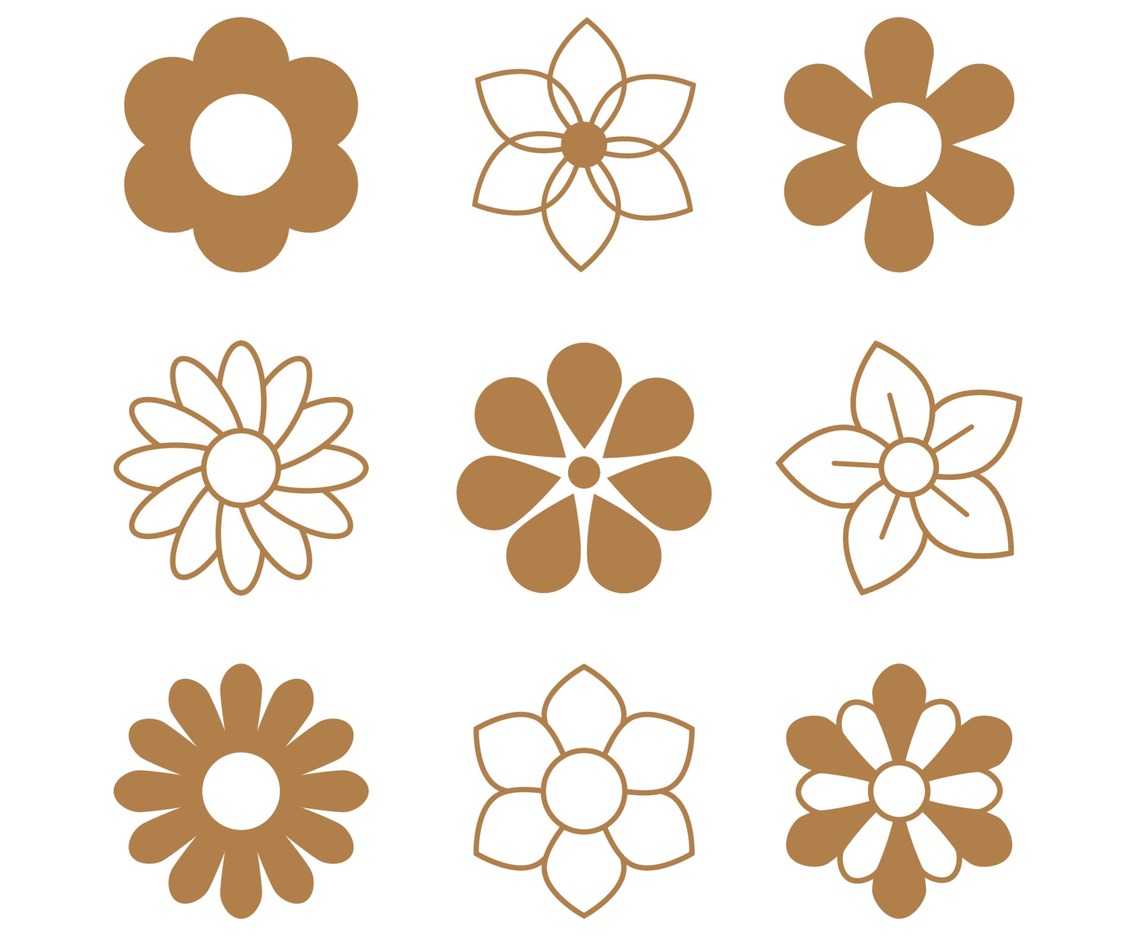 Simple Line Art of Flower Icons Collection