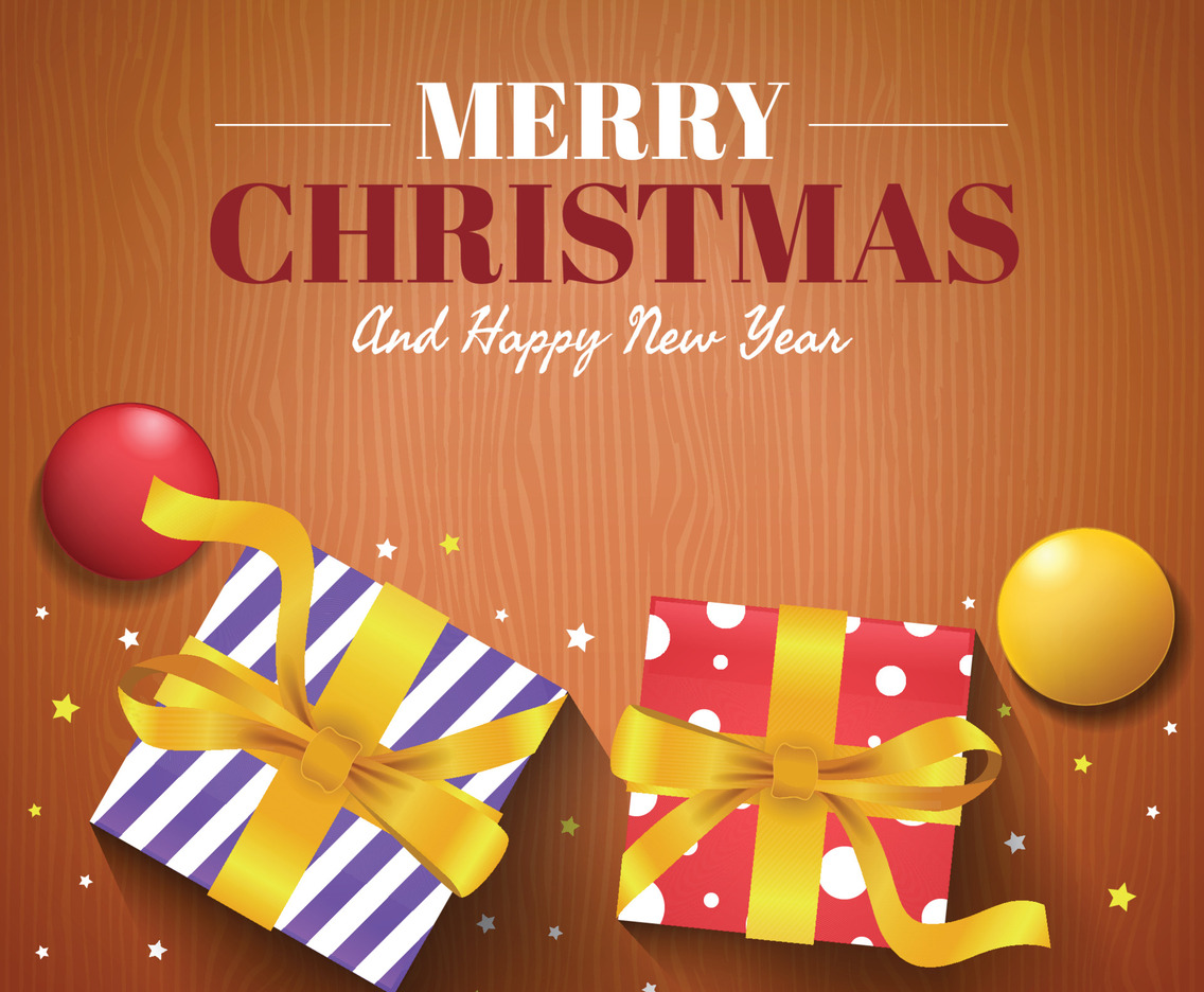 Christmas Gift Box with Wood Background Concept