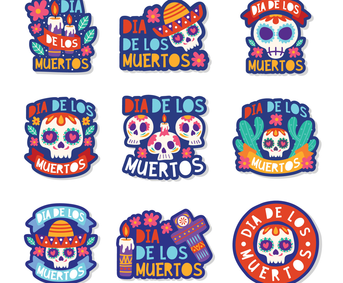 Dia De Los Muertos Colorful Sticker Set