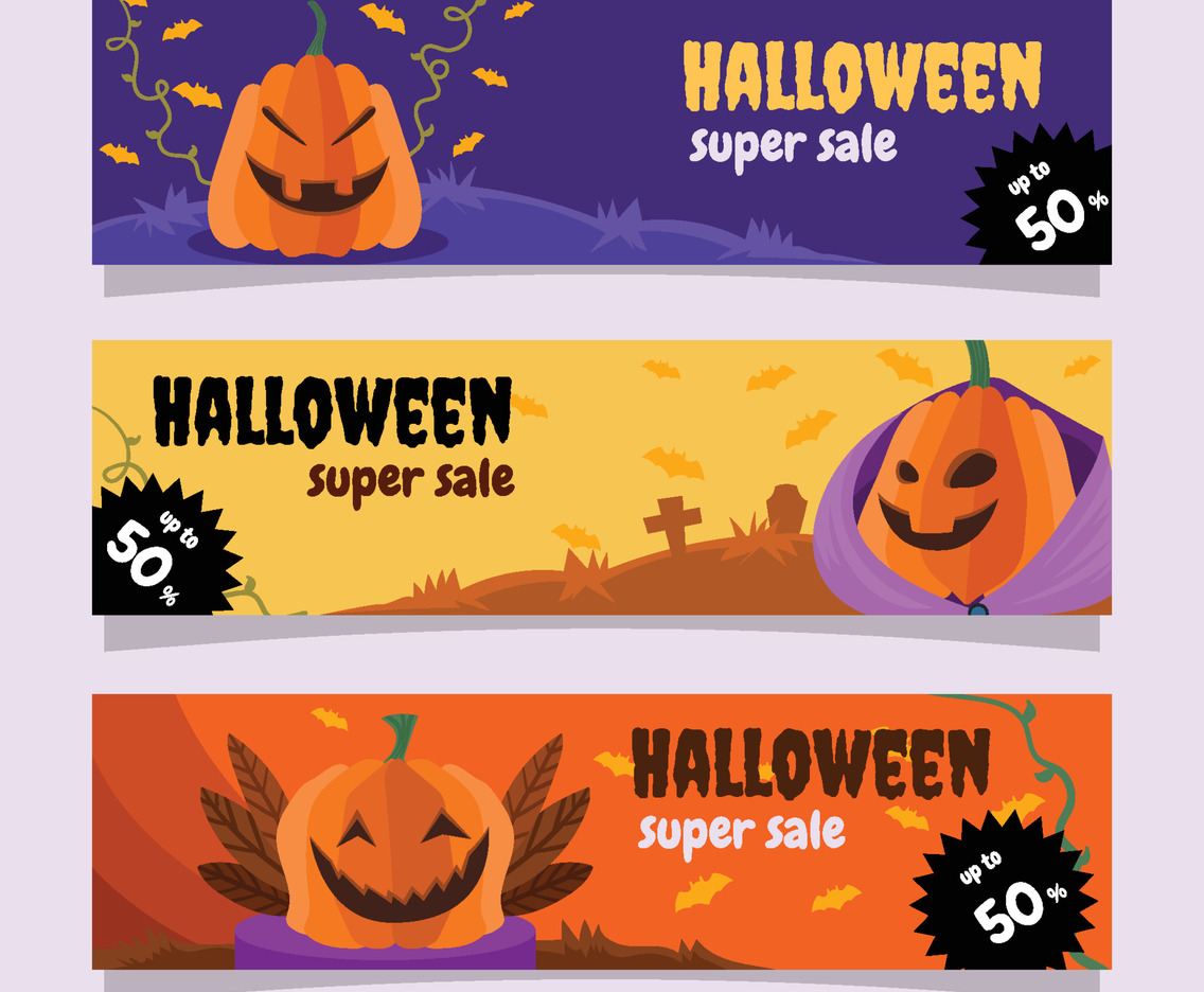 Flat Halloween Horizontal Sale Banner