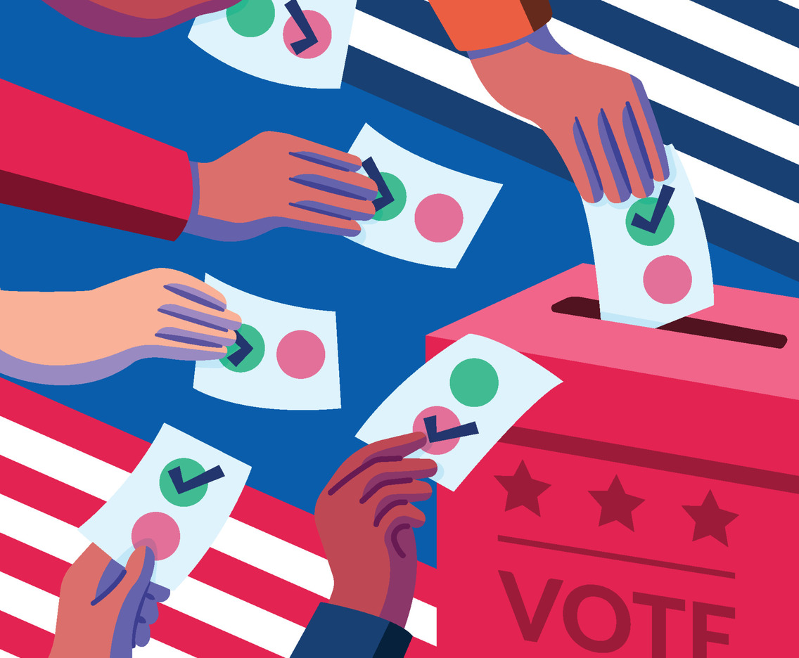 Voters Put Election Card In Box Concept