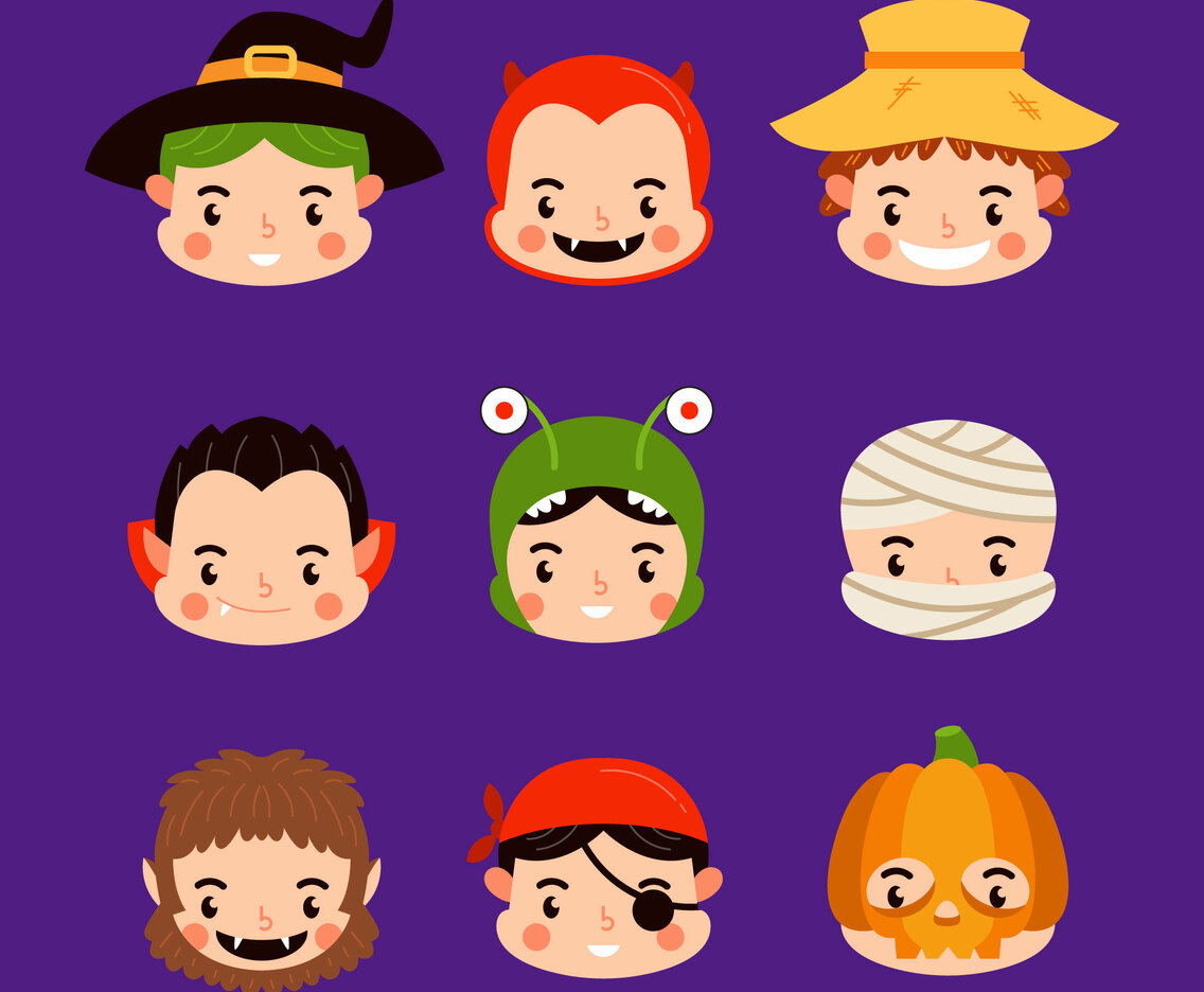 kids icon in cute Halloween costumes